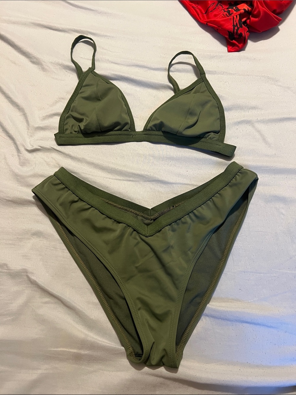 La Hearts Olive Green Triangle Bikini Set